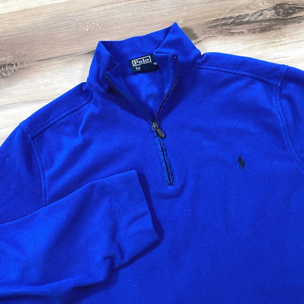 Vintage Polo Ralph Lauren Fleece Pullover Mens M Heritage Royal Blue 90s 1/4 Zip